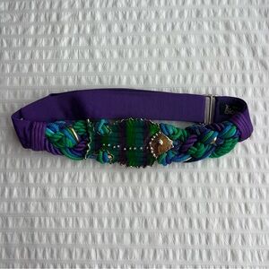VTG 80s Ione Jewel Tone Braided Chunky Fish Belt in Purple and Green